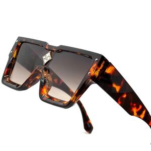 Oversized Square Tortoise Sunglasses Women‎ Fashion Designer Flower Rhinestone